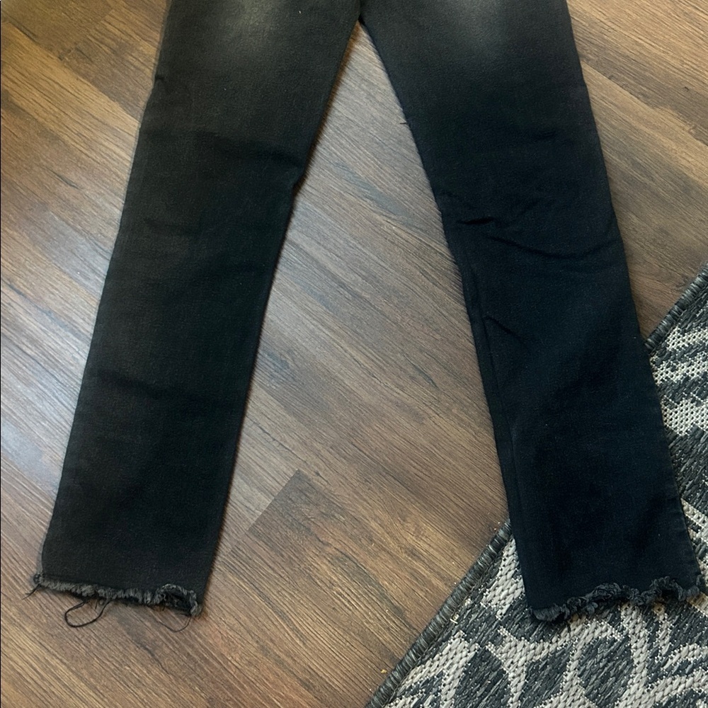 Black washed out distressed straight leg raw hem jeans size 14 - Picture 5 of 5